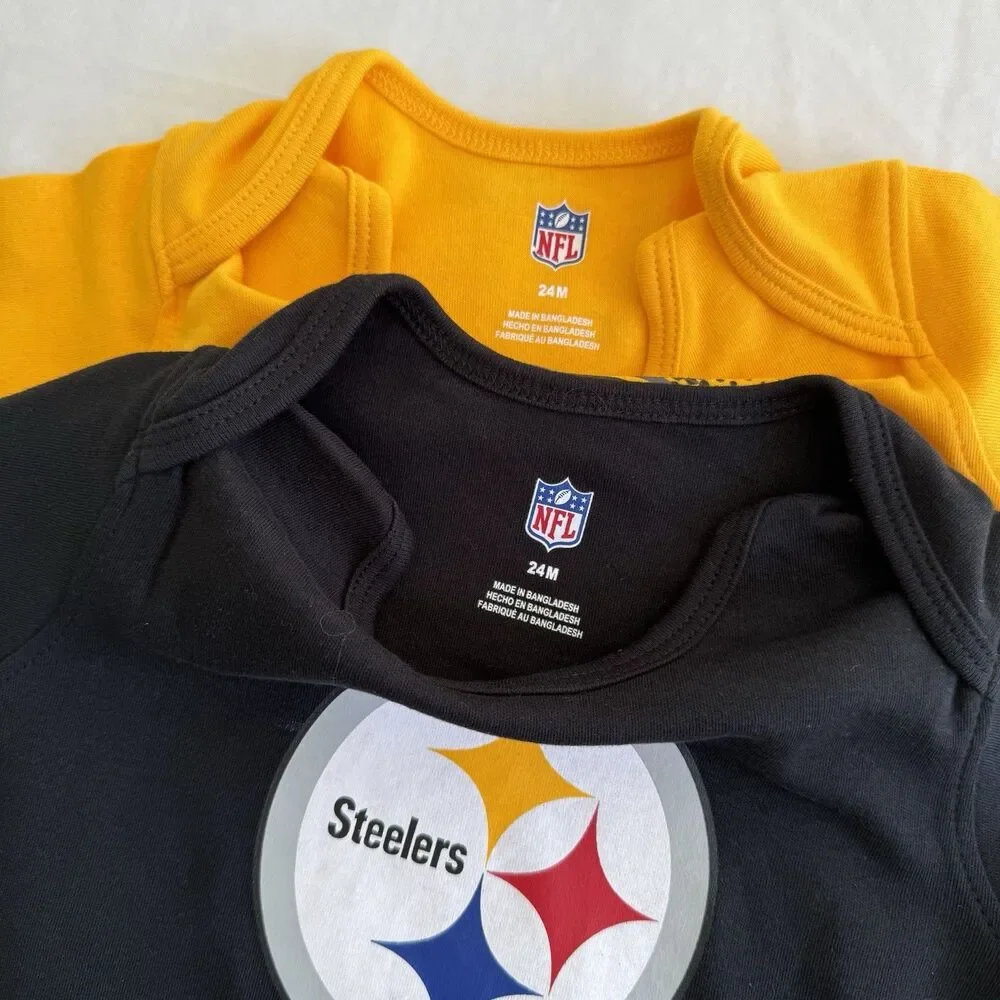 Lot Of 2 Pittsburgh Steelers NFL One Piece Creeper Bodysuit Black Yellow Sz 24M
